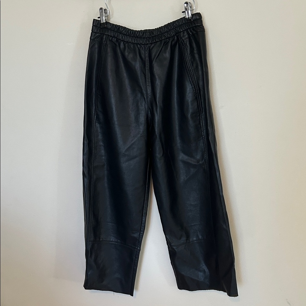 Pilcro Black Faux Leather Wide Leg  Women’s Raw Hem Pants